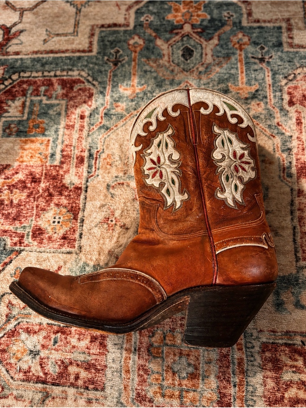 Brown Embroidered Leather Western Ankle Boot